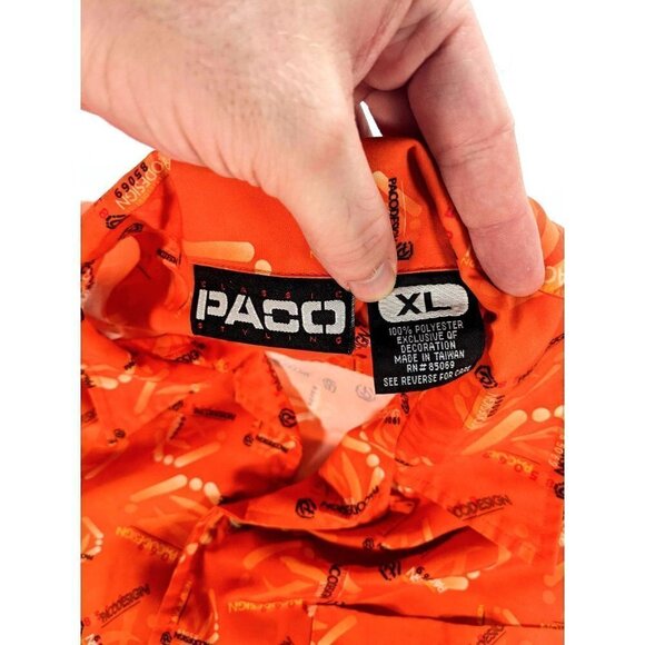 Vtg 90s PACO Men's XL Orange All-Over Logo Shirt - Picture 5 of 5